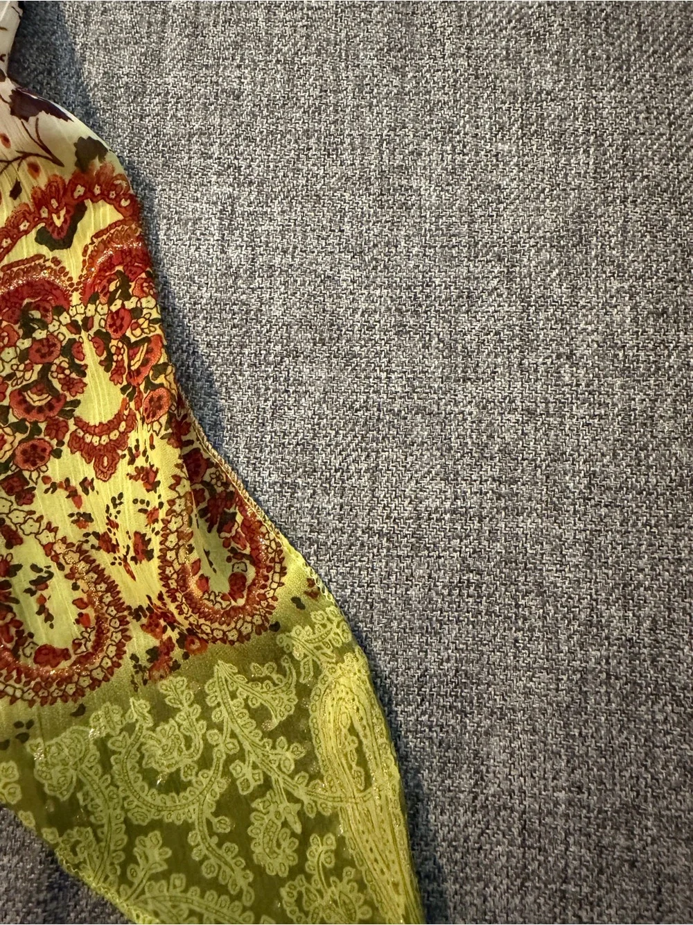 Paisley Print Green/Orange Silk Scarf Headband with shimmering threading